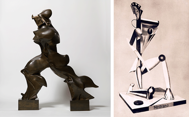 SIDE BY SIDE AND SAME SIZE 165202_FIG 3.jpg  165202_FIG 4 CAPTION: Umberto Boccioni, Forme uniche della continuità nello spazioUnique (Continuity of Forms in Space), 1913, Museo del Novecento. Image: Mondadori Portfolio/Electa/Luca Carrà/Bridgeman Images CAPTION: Alexander Archipenko, Médrano I, 1912, courtesy The Archipenko Foundation Artwork: © ARS, NY and DACS, London 2022